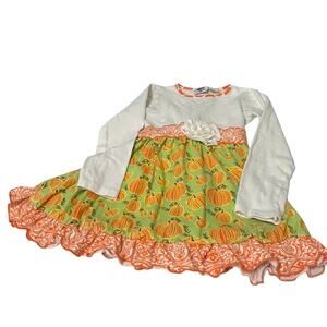 Ann Loren long sleeve fall themed girls dress Orange pumpkin detail sz 7/8